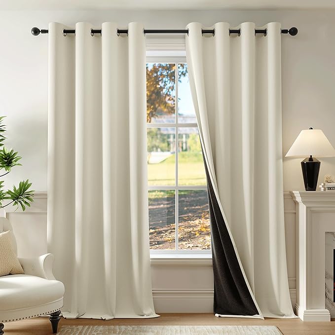 Beauoop Cream 100% Blackout Curtains 54 Inch Long 2 Panels by Beauoop