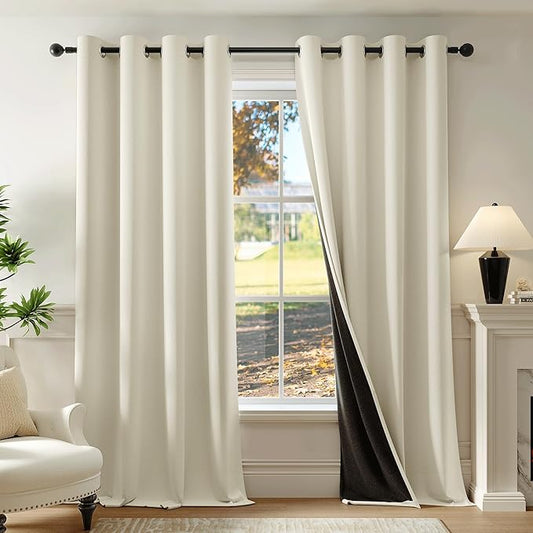 Beauoop Cream 100% Blackout Curtains 96 Inch Long 2 Panels by Beauoop