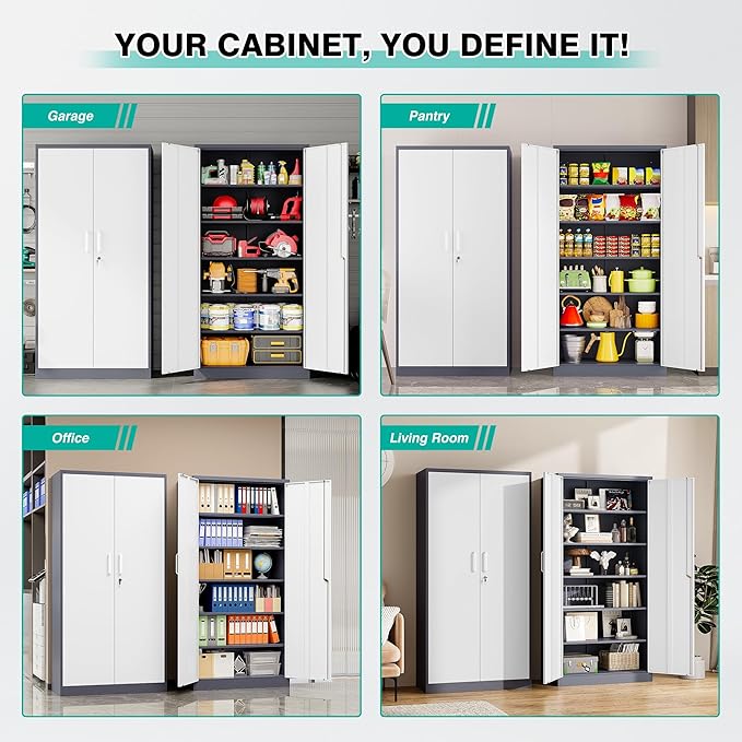 Metal Storage Cabinet with 2 Doors and 6 Shelves, Locking File Cabinet - Image 5