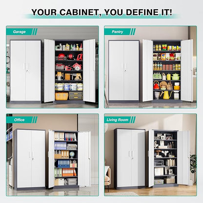 Metal Storage Cabinet with 2 Doors and 6 Shelves, Locking File Cabinet - Image 5