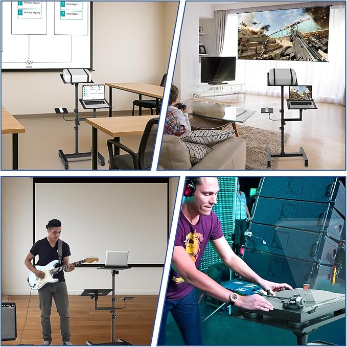 GSOW 2 Shelves Mobile Projector Stand, Rolling Laptop Stand Adjustable Height - Image 7