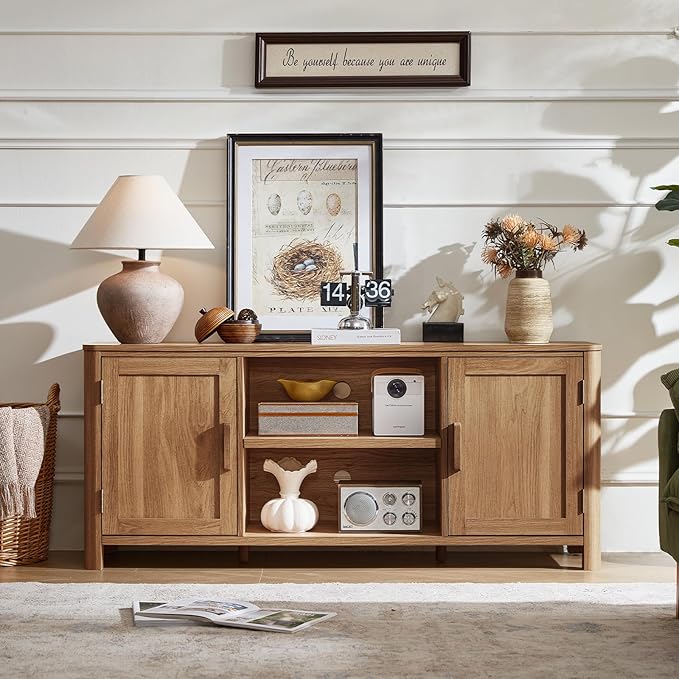 Joaxswe Farmhouse 55" Entertainment Center, Dark Wood Tv Stand - Image 4