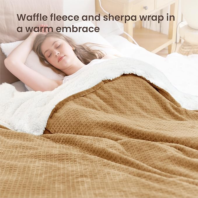 Heated Blanket Electric Blanket Full Waffle, 72x84 Inches Sherpa Fleece Fast - Image 2