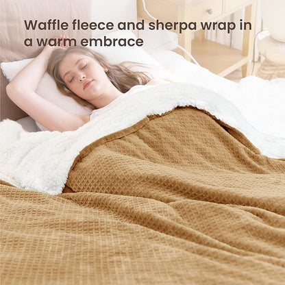 Heated Blanket Electric Blanket Full Waffle, 72x84 Inches Sherpa Fleece Fast - Image 2