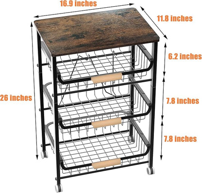 4-Layer Fruit Basket Kitchen Food Organizer and Rack, Stackable Storage Cart - Image 3