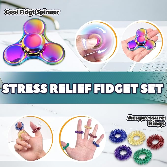 8Pcs Fidget Toys Adults Fidgets Spinner Autism Sensory Pack Spiky Sensory Rings - Image 4