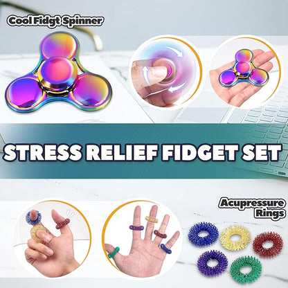 8Pcs Fidget Toys Adults Fidgets Spinner Autism Sensory Pack Spiky Sensory Rings - Image 4