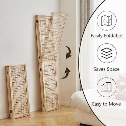 Leesinwing 4 Panel Wooden Room Dividers, 5.6FT High Plug-in Folding Screen Made - Image 4
