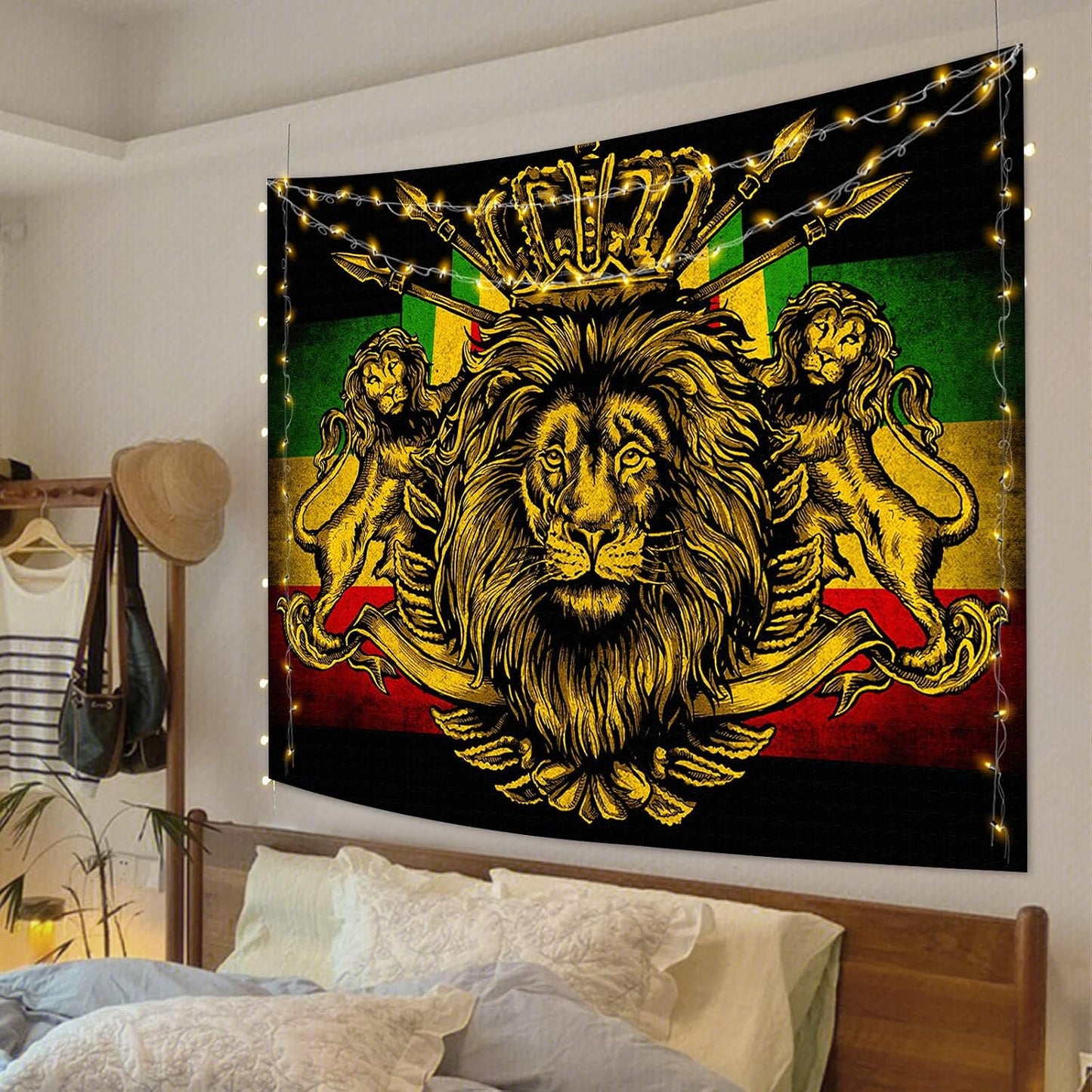 F-FUN SOUL Rasta Rastafarian Tapestry, 40x30inches, Lion Crown Flag Hippie Art Wall Hanging Tapestries for Living Room Bedroom Decor Banner