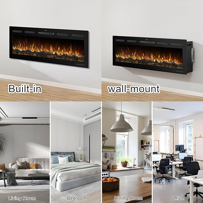 72 Inch WiFi-Enabled Recessed Electric Fireplace Inserts - Image 9
