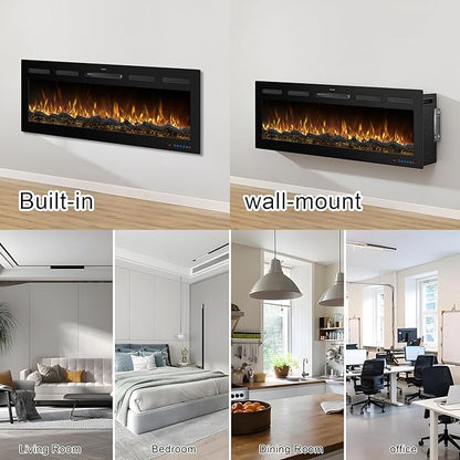 72 Inch WiFi-Enabled Recessed Electric Fireplace Inserts - Image 9