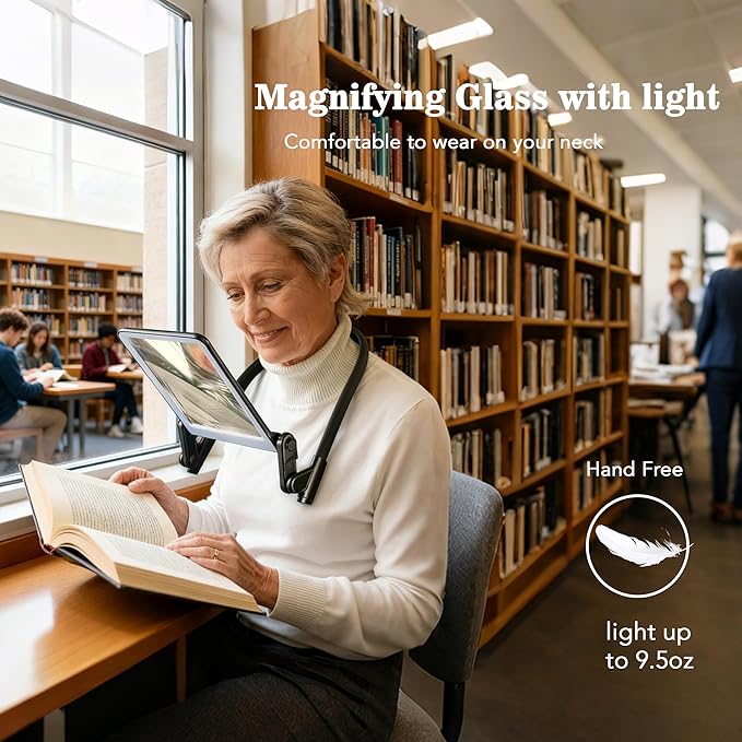 Magnifying Glass with Light for Reading, Hands Free Page Reading Magnifier for - Image 3