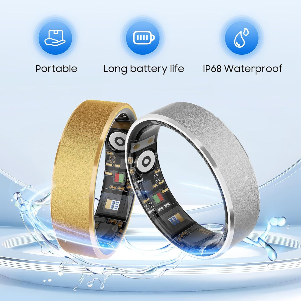smart health ring, featuring stress and sleep monitoring, side view