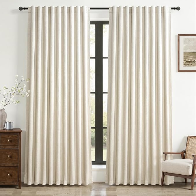 Cute Blackout Curtains 60 Inches Extra Wide Linen 84 Inch Length by QJMYDECO