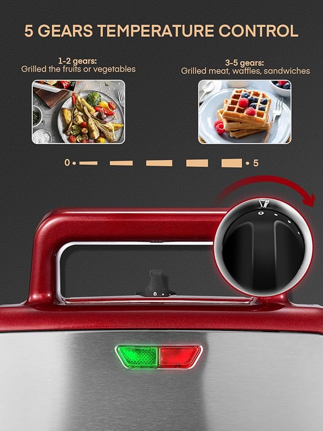 FOHERE Waffle Maker 3 in 1 Sandwich Maker 1200W Panini Press - Image 4