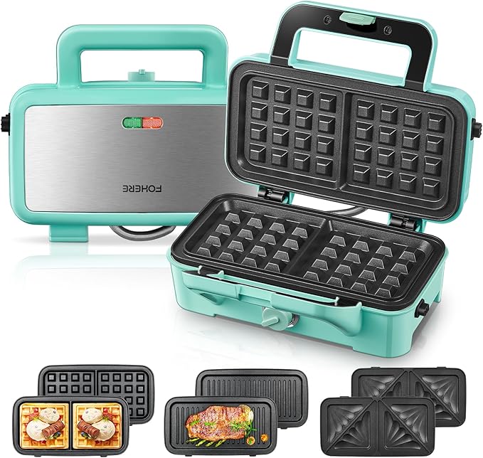 FOHERE Waffle Maker 3 in 1 Sandwich Maker 1200W Panini Press by HOME