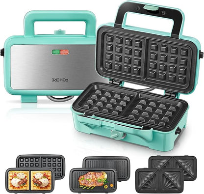 FOHERE Waffle Maker 3 in 1 Sandwich Maker 1200W Panini Press by HOME