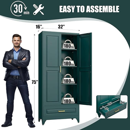 75" Tall Metal Storage Cabinet, Kitchen Pantry Storage Cabinets - Image 3