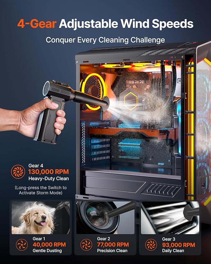 Compressed Air Duster, 000RPM Ultra-Powerful Cordless Electric Air Duster - Image 4
