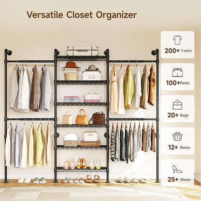 ONBRILL H3 Wall Mounted Closet System, Expandable Industrial Pipe Clothes Rack - Image 9