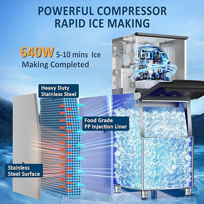 Commercial Ice Maker Machine 500LBS/24H 360LBS Ice Bin LCD Touch Screen Self - Image 4