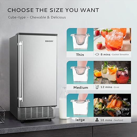 EUHOMY 15" W Commercial Under Counter Ice Maker Machine, 90 Lb/Day - Image 3