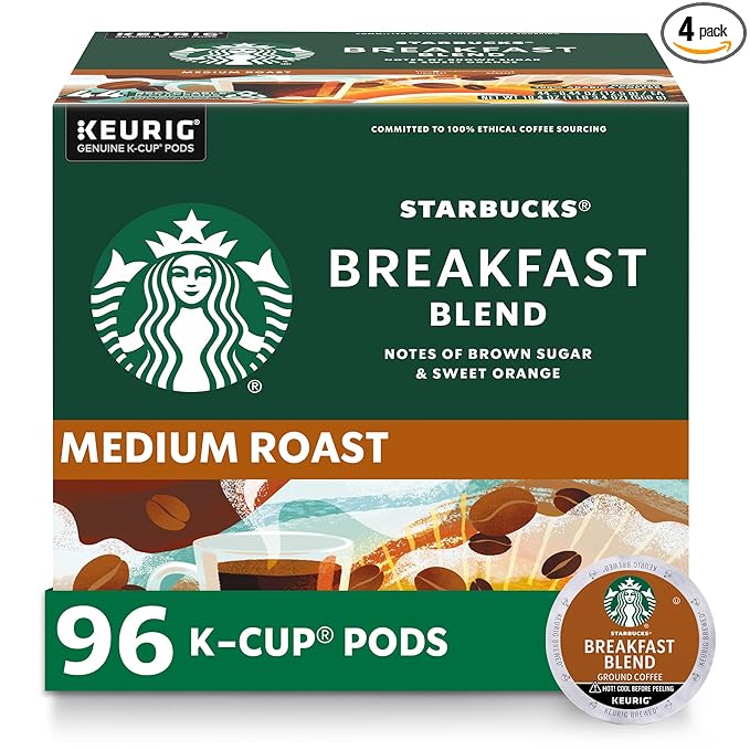 Starbucks K-Cup Coffee Pods, Medium Roast Hot or Iced Coffee, Breakfast Blend by StarbucksbyNespresso