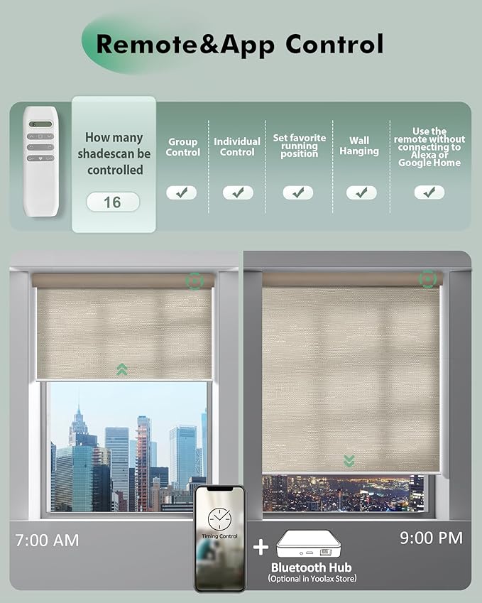 Yoolax Motorized Blinds with Remote, Light Filtering Remote Shades - Image 4