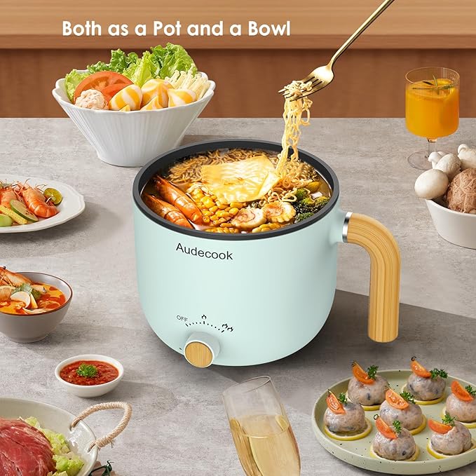 Audecook Hot Pot Electric with Steamer, 1.5L Portable Nonstick Mini Multicooker - Image 3