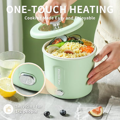 Hot Pot Electric, 1L Mini Ramen Cooker, 450W Rapid Noodles Cooker, Portable Pots - Image 2