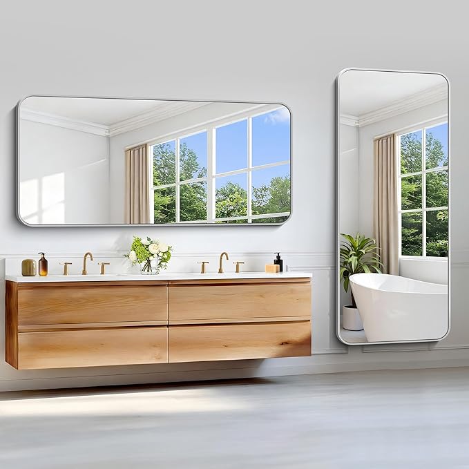Silver Bathroom Mirror, 72 x 30 Inch Large Rectangle Mirror, Rectangular Vanity - Image 7