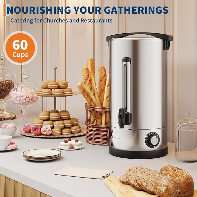 60 Cup Large Coffee Urn with Double Wall Insulation, 10L/2.6 Gallon Stainless - Image 8
