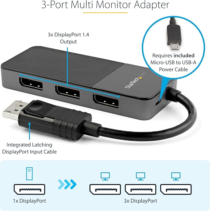 StarTech.com 3-Port DisplayPort 1.4 Splitter, DisplayPort to 3x DP - Image 3
