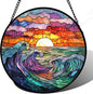 DASTOLL Stained Glass Window Hanging, Clouds and Sea Waves Suncatcher Diamond by DASTOLL