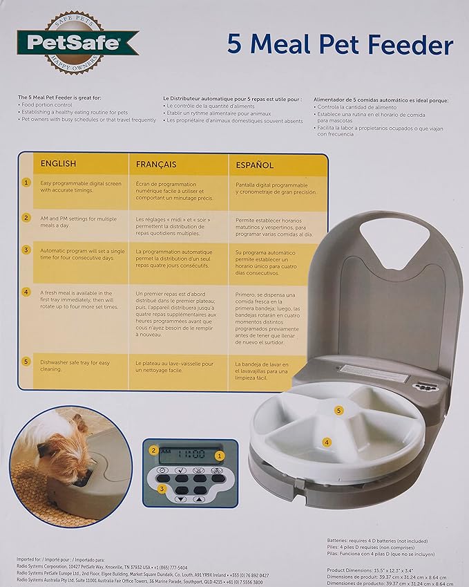 PetSafe Automatic Dog Feeder, 5 Meals, 40 oz Capacity, - Image 3