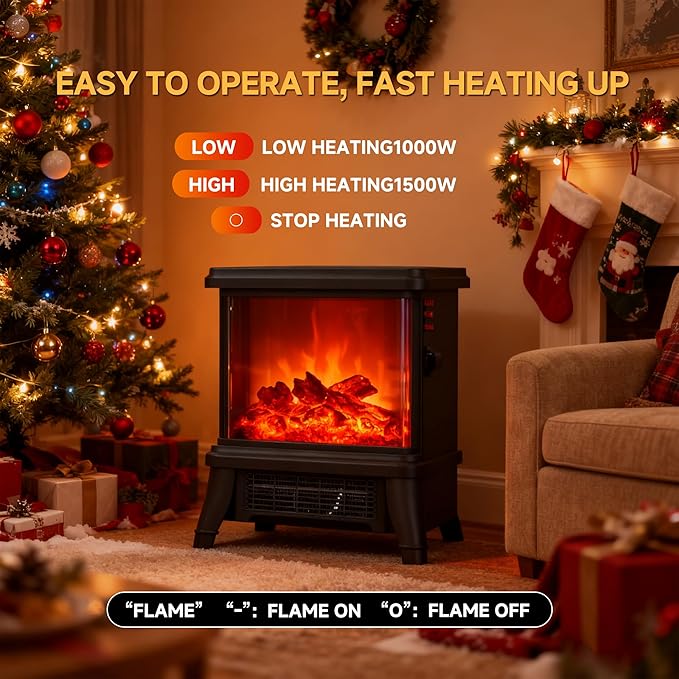 18 inch Panoramic Window with 1500W/1650W Electric Wood Fireplace Flame Effect - Image 3