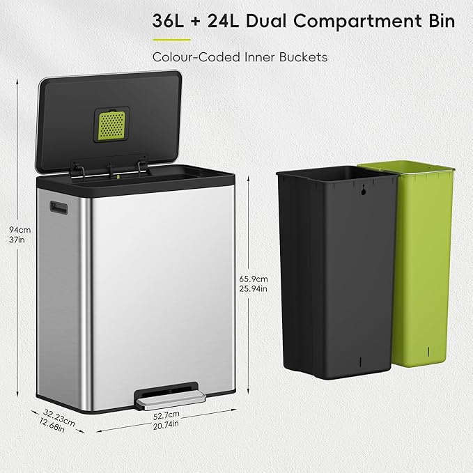EKO EcoCasa II 36L+24L Dual Trash Can - Image 2