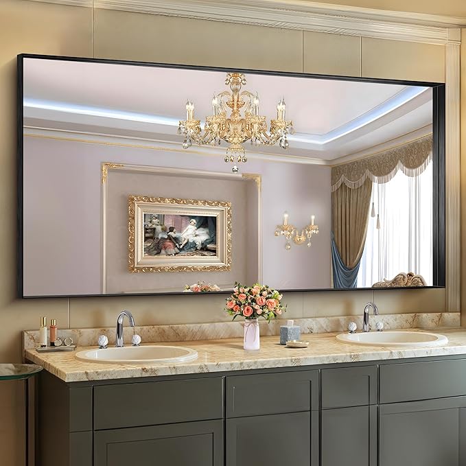 CIRCUMI Black Bathroom Mirror, Brushed Finish, Tempered Glass, Large Mirror - Image 6