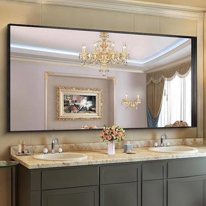 CIRCUMI Black Bathroom Mirror, Brushed Finish, Tempered Glass, Large Mirror - Image 6