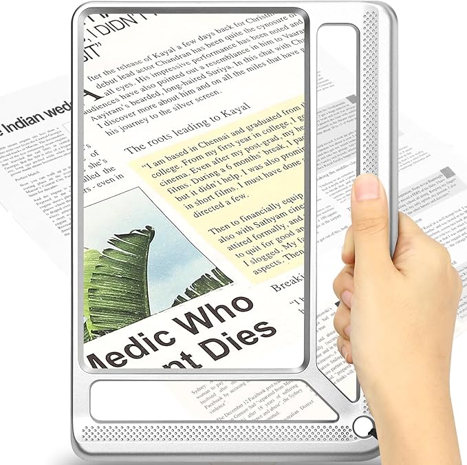 5X Full Page Magnifying Glass for Reading, Lightweight Rectangular Magnifier by AKKYCVS