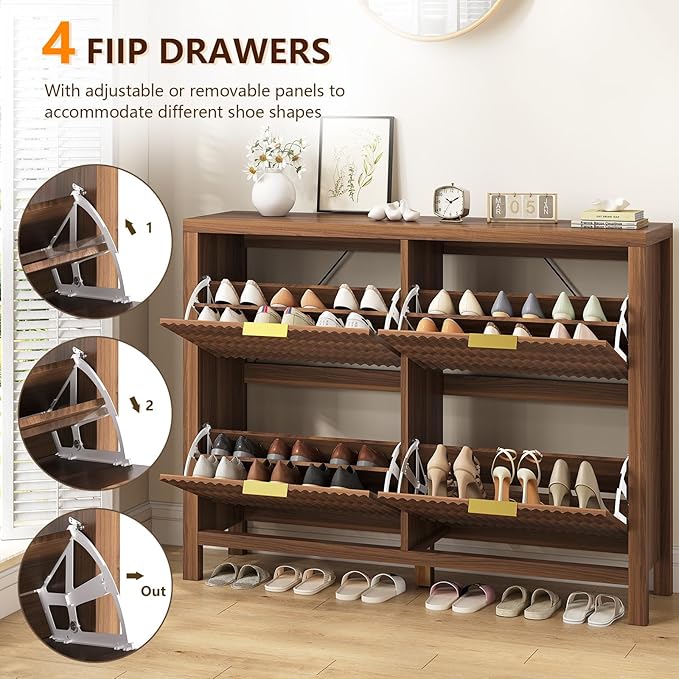 Shoe Cabinet Storage for Entryway, Fluted Shoe Cabinet - Image 4