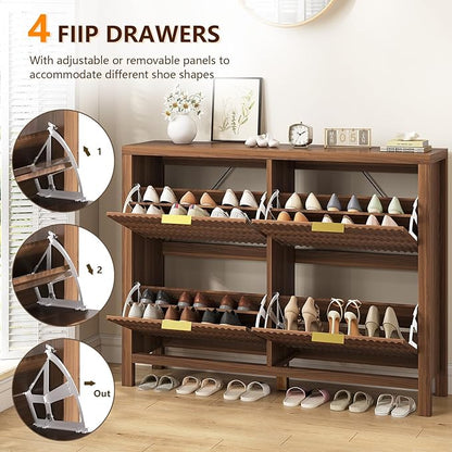 Shoe Cabinet Storage for Entryway, Fluted Shoe Cabinet - Image 4
