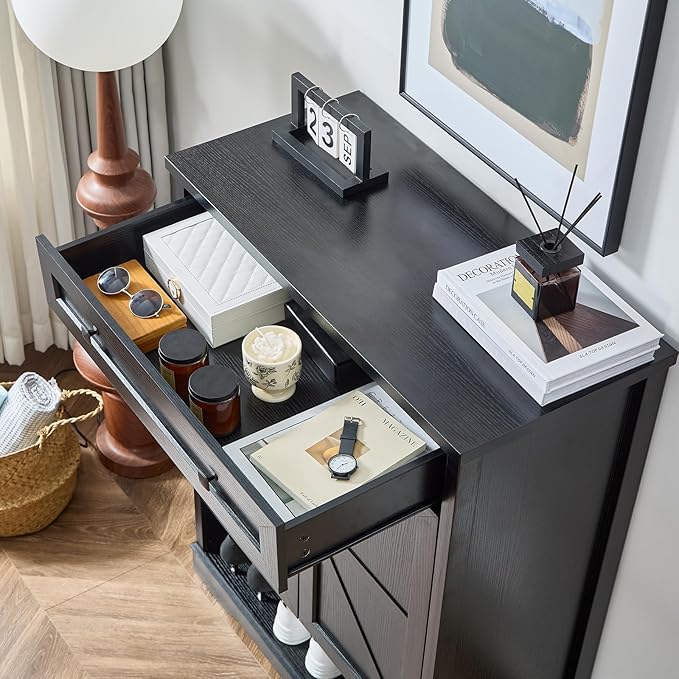 SOOWERY Shoe Cabinet with Drawer, Farmhouse Shoe Storage Cabinet with Doors - Image 4