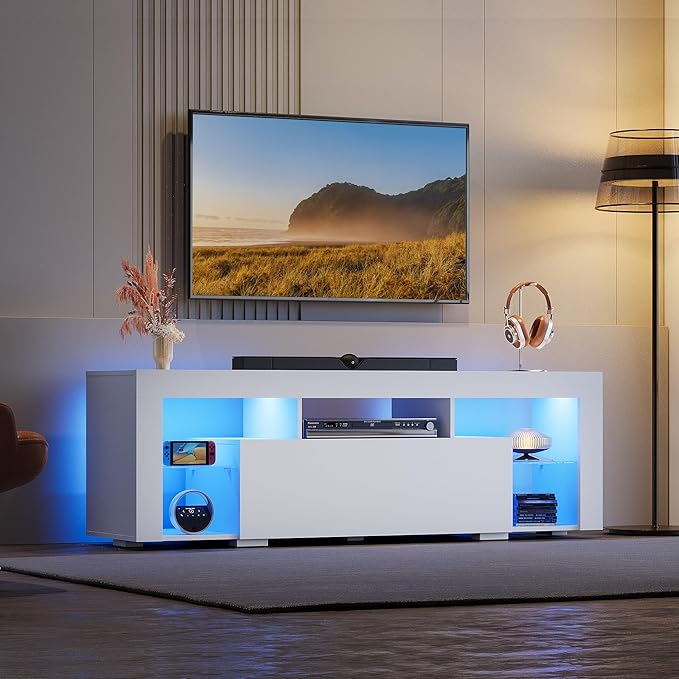WLIVE TV Stand with LED Lights & 2 Large Storage Drawers, Modern Entertainment - Image 8