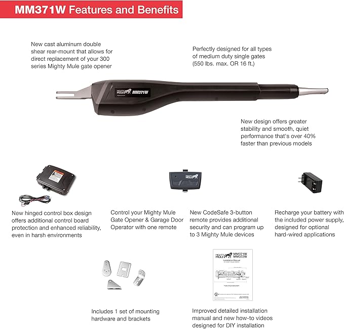 Mighty Mule MM371W Automatic Gate Opener, Smart and Solar Ready, Includes Gate - Image 2