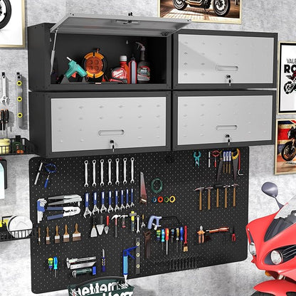 Garage Wall Cabinet with Flip-Up Door, Lockable Metal Storage Cabinet Wall - Image 2