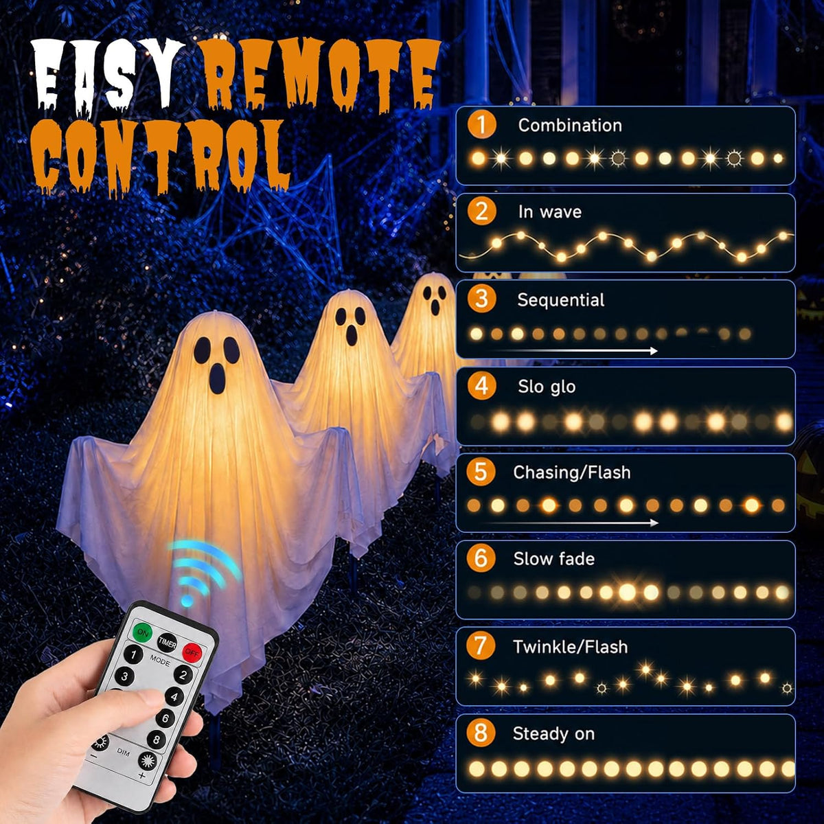 5 Pack Halloween Lighted Ghost Stake Pathway Lights Decorations for Outdoor