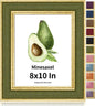 8x10 Picture Frame - Green Fabric & Vintage Gold Border HD Real Glass with Easel for Tabletop/Wall (Family Photos, Cabin Decor 1 Pack)