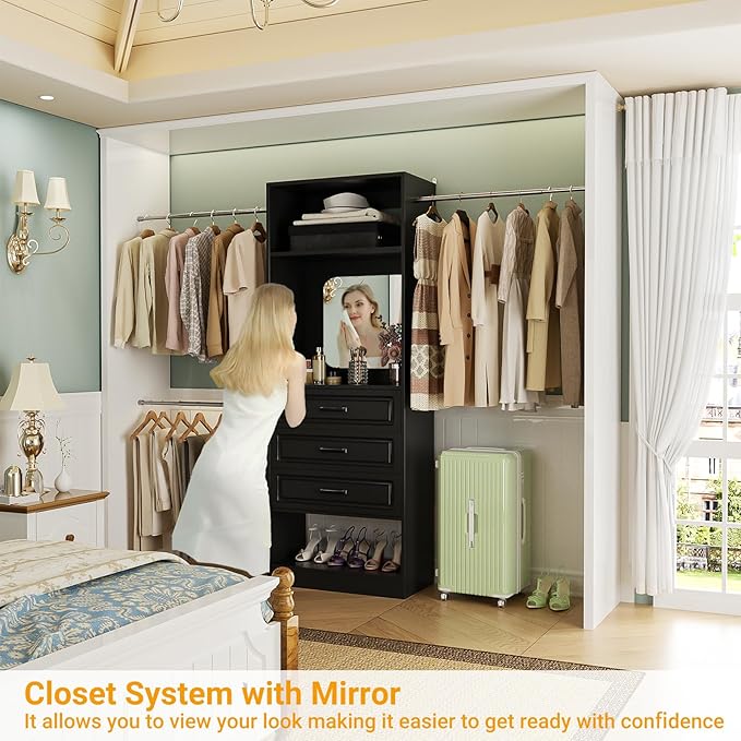 Unikito 8FT Closet System with Mirror, 96 Inch Walk in Closet Organizer Kit - Image 6