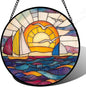 DASTOLL Stained Glass Window Hanging, Sailboat and Waves Suncatcher Diamond by DASTOLL
